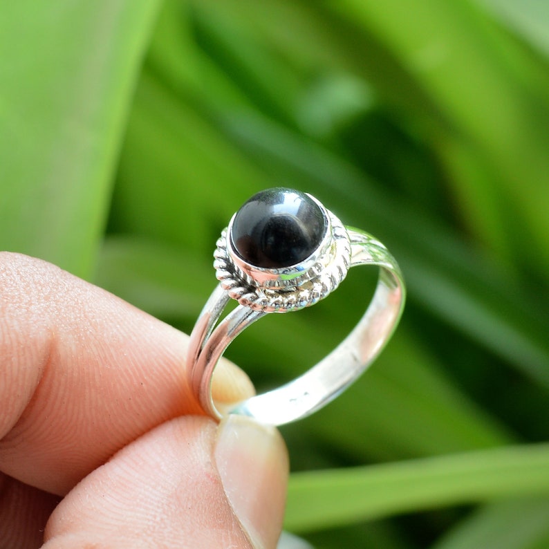Natural Black Onyx Ring Oxidized Ring 925 Silver Rings 8mm Etsy
