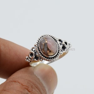 Pink Opal Copper Turquoise Ring: Handmade Sterling Silver Statement Jewelry