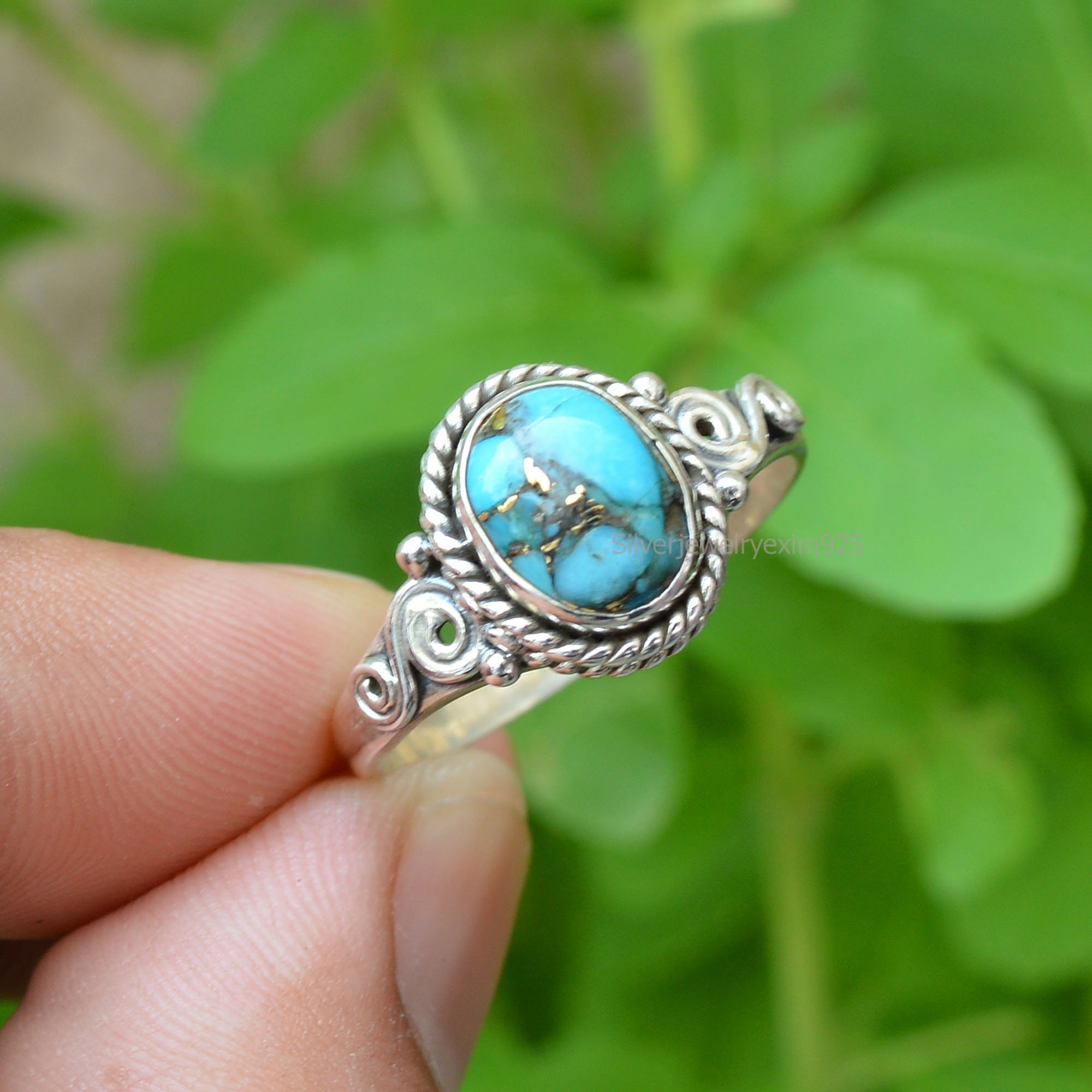 Blue Copper Turquoise Ring: Oval Gemstone, 925 Sterling Silver - Etsy