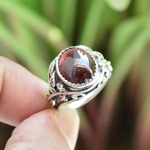 Gothic Oval Garnet Ring: 925 Sterling Silver Promise Ring