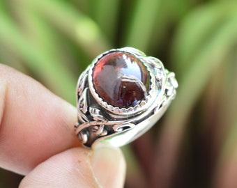 Gothic Garnet Silver Ring, Gothic Engagement Ring, Goth Promise Ring, 925 Sterling Silver Ring, Garnet Ring, Art Deco Rings for Women.