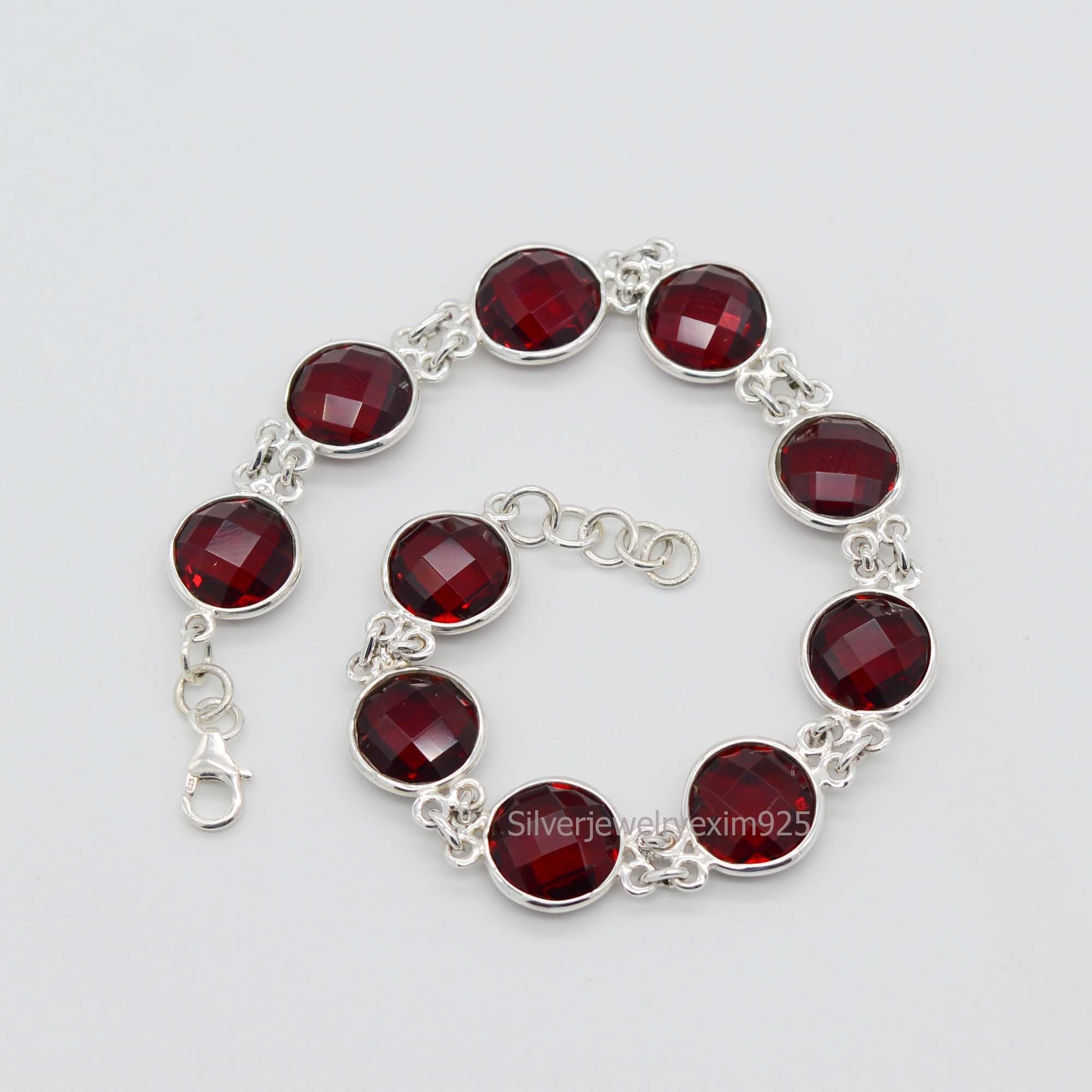 Bracelet Ajustable Argent 925 & Grenat/corail Rouge - Bijou Fait Main Inde