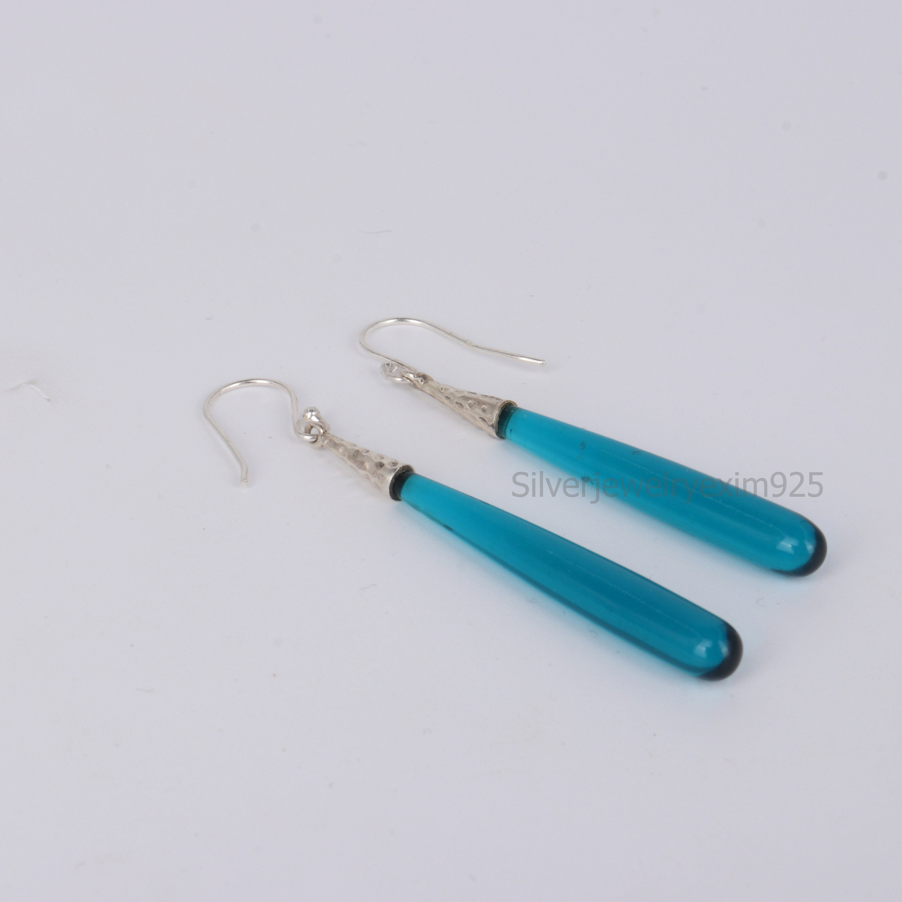 Bad Apple Designs Handmade Faceted Metallic Blue Crystal Teardrop Silver Dangle Earrings