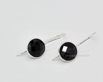 Boucles d'oreilles en onyx noir naturel, boucles d'oreilles en pierres précieuses, boucles d'oreilles pendantes et pendantes, bijoux en argent sterling 925, cadeaux de mariage, boucles d'oreilles pour mère.