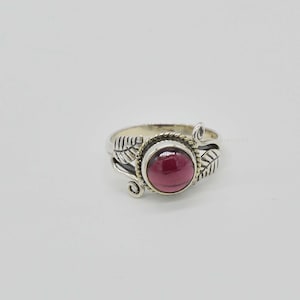 Handmade Red Garnet Ring: Sterling Silver Leaf Design, Boho Statement