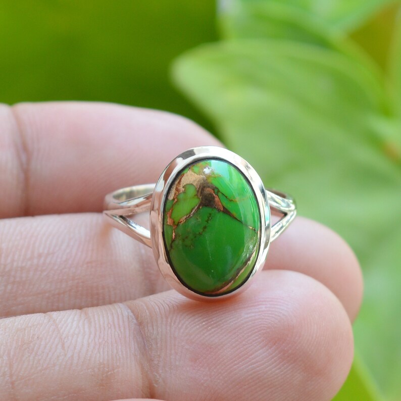 Green Copper Turquoise Ring 925 Sterling Silver Rings Etsy