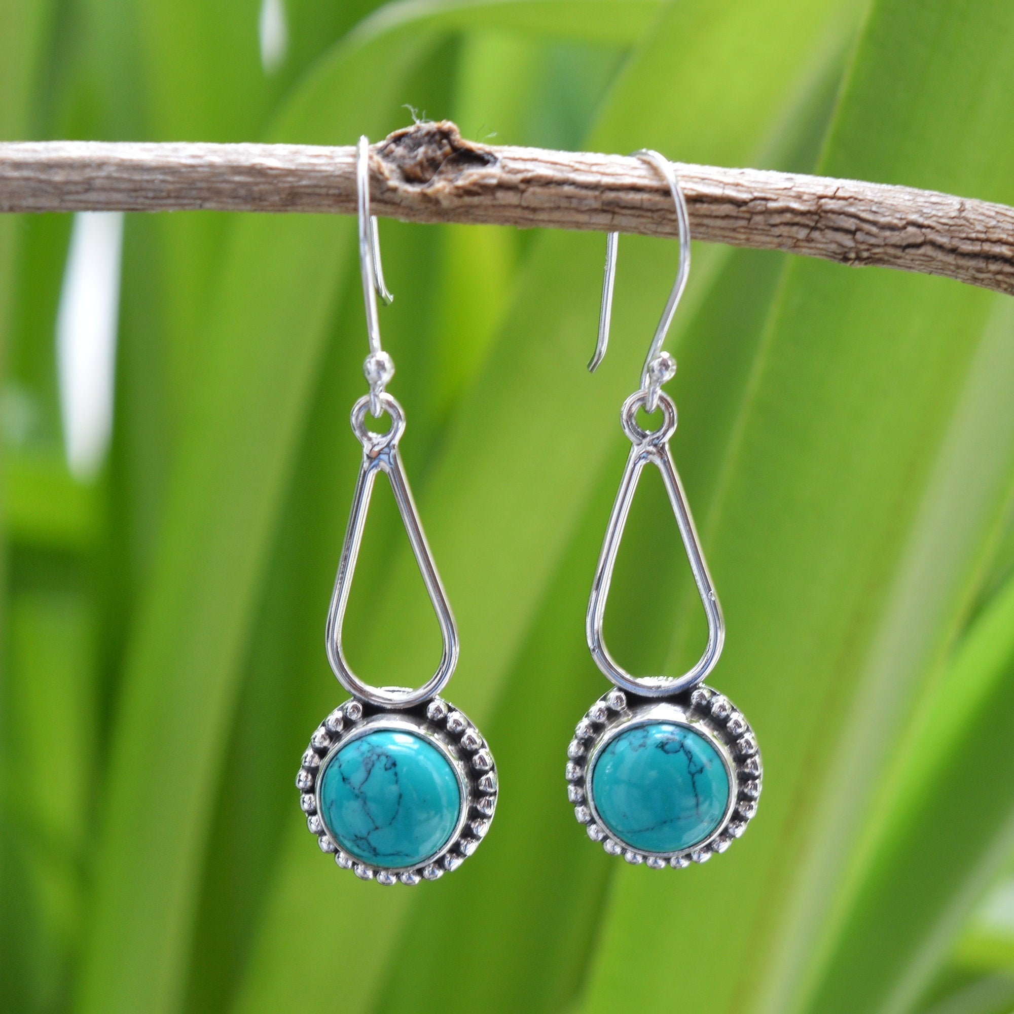 Synthetic Turquoise Earrings Oxidized Earring Gemstone Etsy