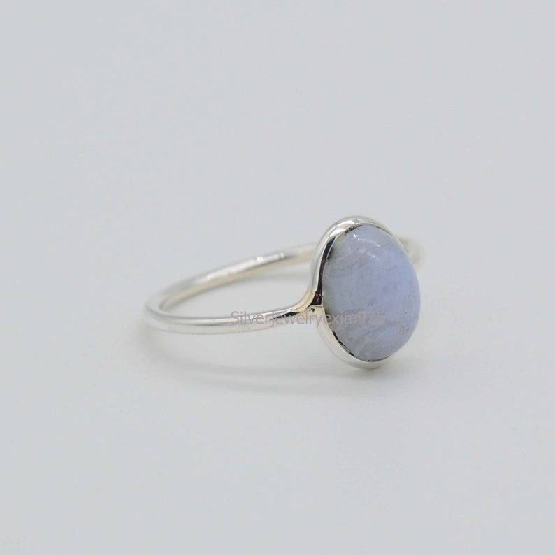 Sterling Silver Rings Handmade Silver Ring 7x9mm Oval Blue Lace Agate Ring Promise Ring Gift for her Natural Blue Lace Agate Ring