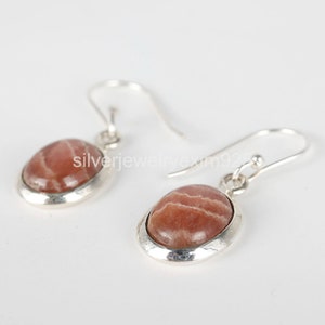 Pink Rhodochrosite Earring, Gemstone Earring, 925 Sterling Silver Earring, Wedding Gift, Earrings For Love, Anniversary Gift, Silver Earring