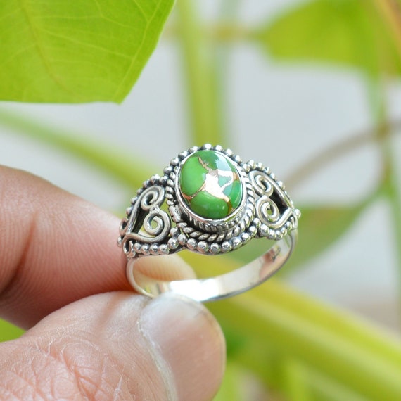 Green Copper Turquoise Ring, Handmade Ring, 925 Silver Ring, Gemstone  Silver Ring, Statement Ring, Birthstone Boho Ring, Turquoise