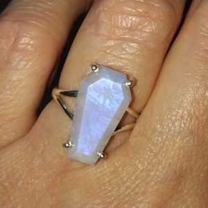 Rainbow Moonstone Coffin Ring 925 Sterling Silver Ring 10x17 mm Rainbow Moonstone Ring June Birthstone Ring Coffin Gemstone Ring image 2