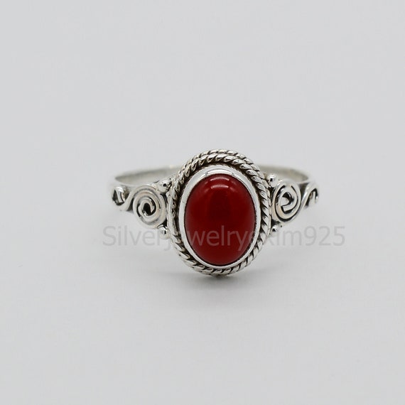 Red Coral Ring Birthstone Ring 925 Sterling Silver Rings Oval Shape Coral Ring Gemstone Jewelry Women Ring Red Coral Ring for Men Etsy