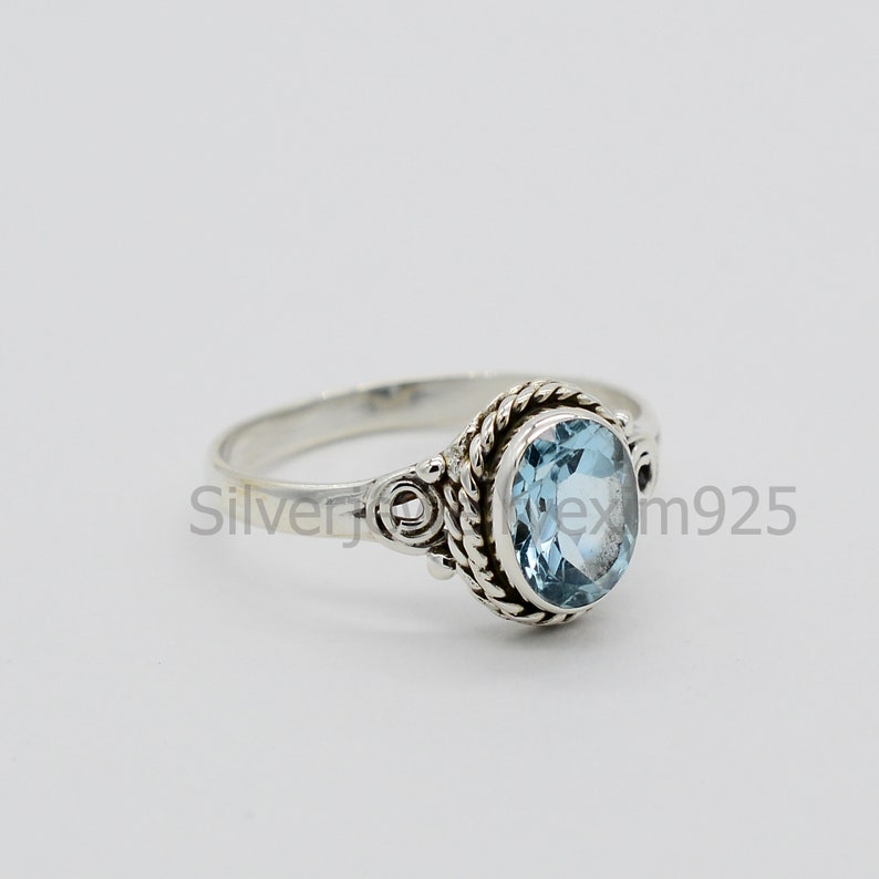 Natural Blue Topaz Ring Cut Stone Rings Women Rings Anniversary Ring Oval Blue Topaz Ring Topaz Cut Ring Topaz Ring Handmade Rings