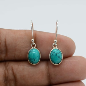 Turquoise Earrings, Sterling Silver Earrings, Dangle Earrings, Minimalist Earrings, Women Earrings, Birthstone Earrings, Winter's  Earrings.