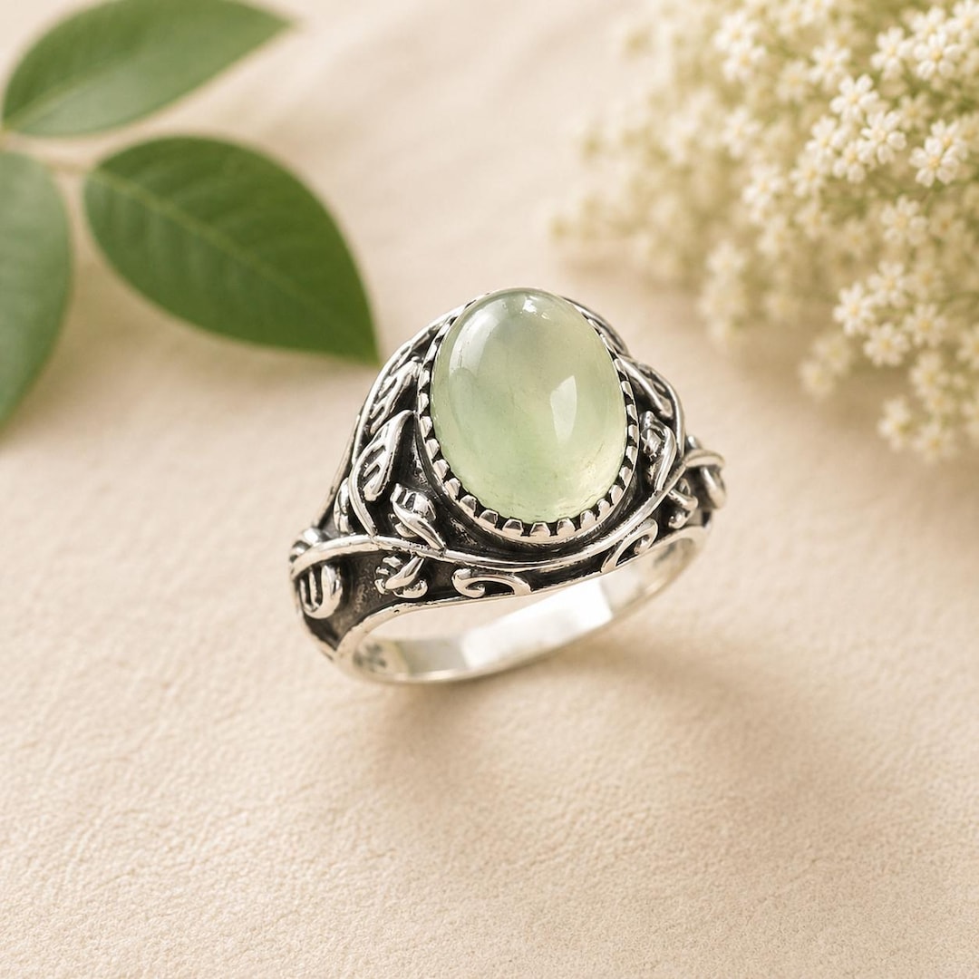Handmade Sterling Silver Prehnite Ring: Green Gemstone Statement