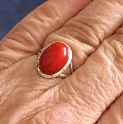 Verona Jewelers Genuine Red Coral & Marcasite Ring – 925 Sterling Silver – Sizes 5-9