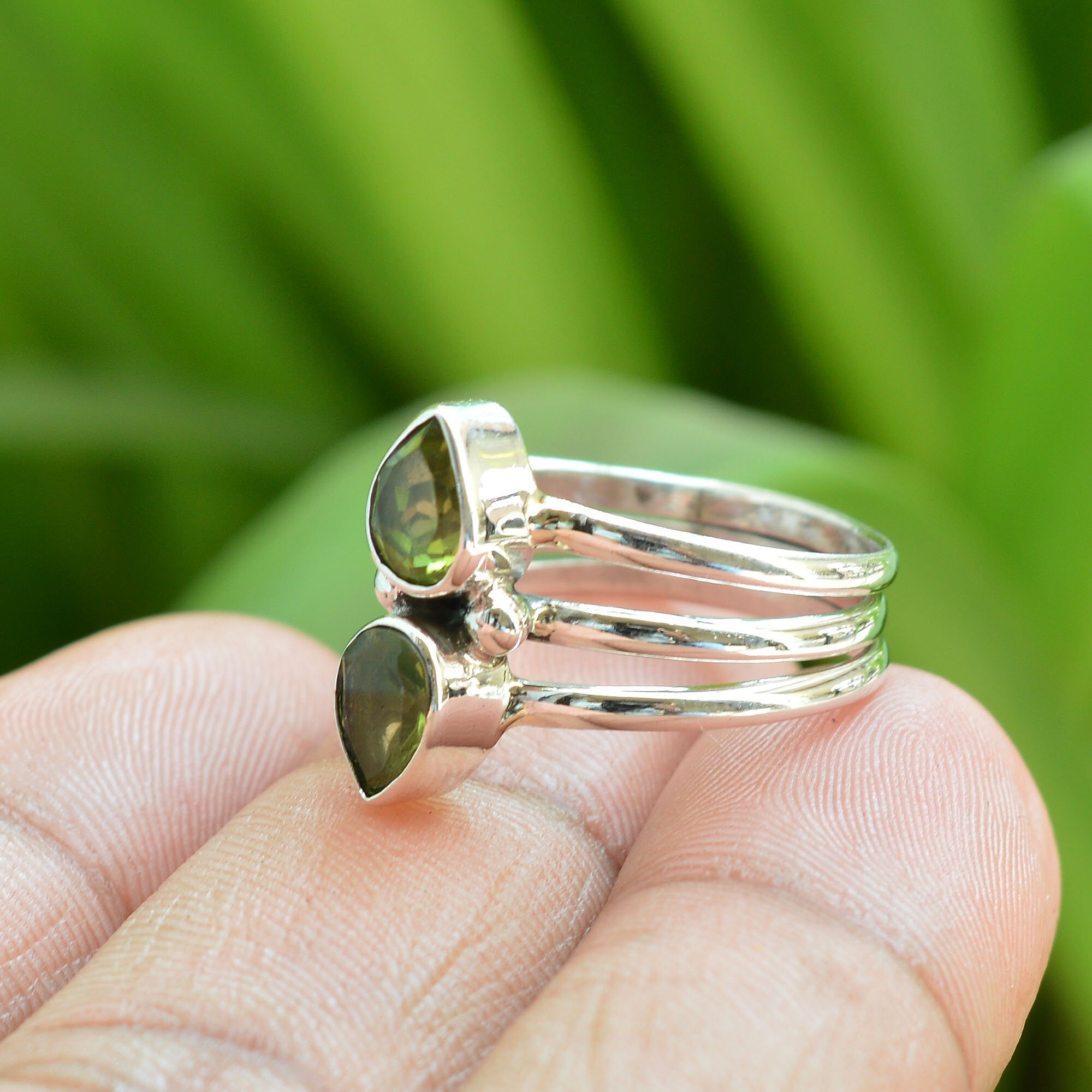 Natural Peridot Ring Sterling Silver Rings 4x6 Mm Pear - Etsy