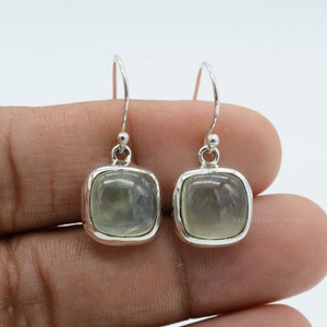 Green Prehnite Earrings, Dainty Earring, Fidget Jewelry, Dainty Earrings, Prehnite Gemstone Earring, 925 Silver Earring, Womens Jewelry.
