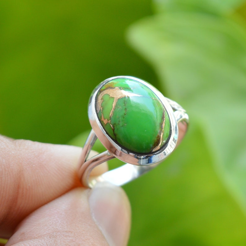 Green Copper Turquoise Ring 925 Sterling Silver Rings Etsy