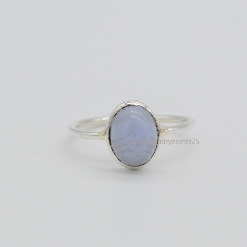 Sterling Silver Rings Handmade Silver Ring 7x9mm Oval Blue Lace Agate Ring Promise Ring Gift for her Natural Blue Lace Agate Ring