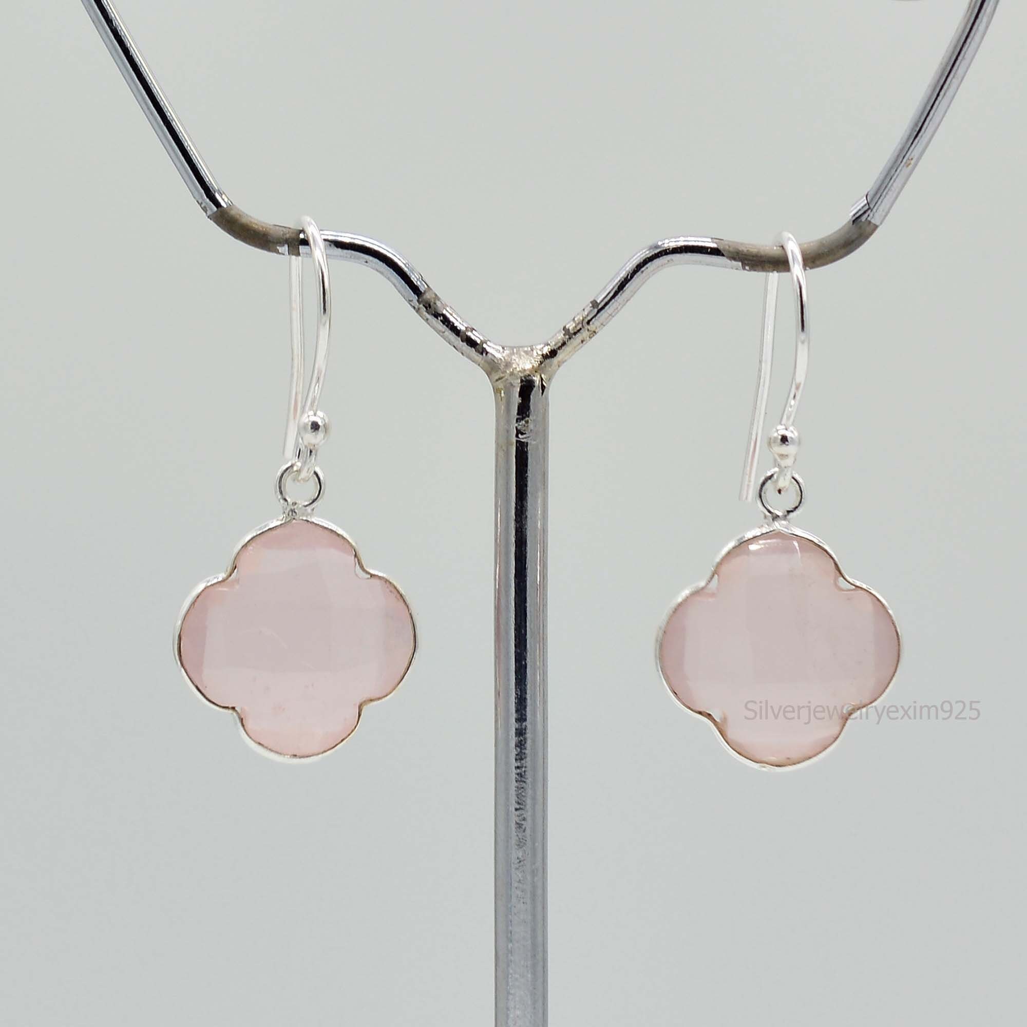 Rose Quartz Earrings Quartz Stud Earrings Flower Shape Etsy