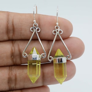 Lemon Quartz Earrings, 925 Sterling Silver Earrings, Dangle Earrings, Pencil Shape Earrings, Drop Earrings, Statement Jewelry, Stud Earrings