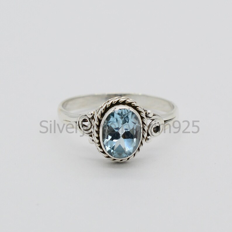 Natural Blue Topaz Ring Cut Stone Rings Women Rings Anniversary Ring Oval Blue Topaz Ring Topaz Cut Ring Topaz Ring Handmade Rings