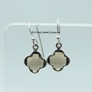 Smoky Topaz Clover Earrings, Dangle Earrings, 925 Sterling Silver Earrings, Women's Stud Earrings, Handmade Silver Earring, Anniversary Gift