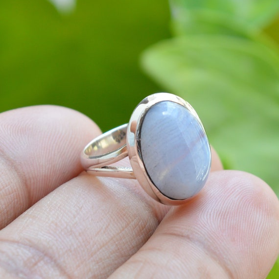 LARGE 1 58 Blue Lace Agate Statement Ring Oval .925 Sterling Silver Size 9 14