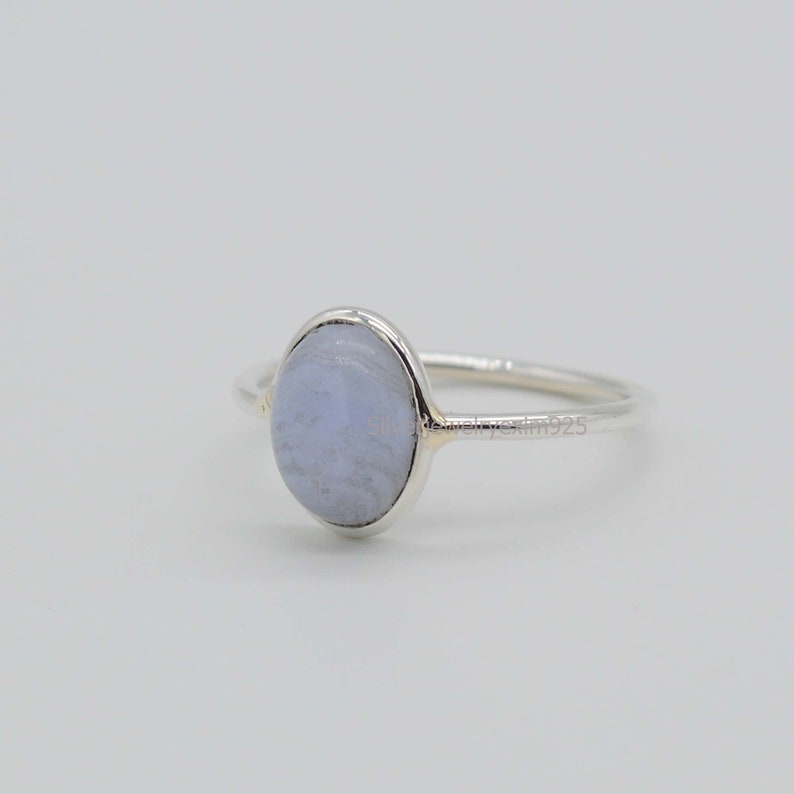 Sterling Silver Rings Handmade Silver Ring 7x9mm Oval Blue Lace Agate Ring Promise Ring Gift for her Natural Blue Lace Agate Ring