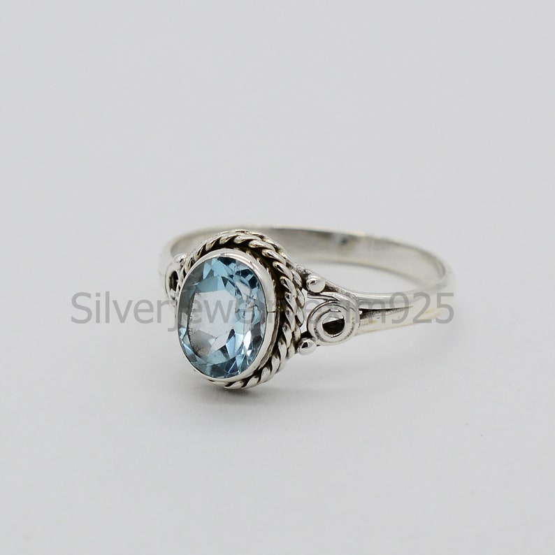 Natural Blue Topaz Ring Cut Stone Rings Women Rings Anniversary Ring Oval Blue Topaz Ring Topaz Cut Ring Topaz Ring Handmade Rings