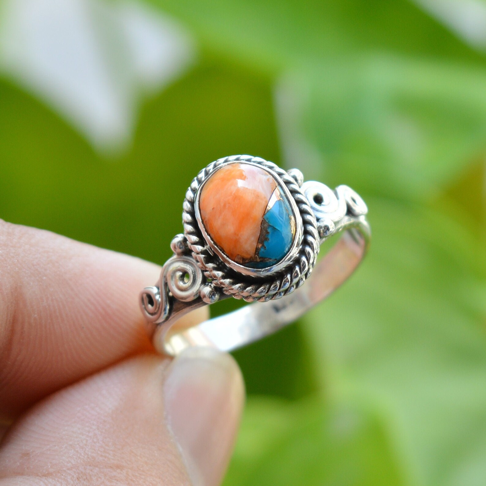 Oyster Turquoise Ring 925 Silver Rings 7x9 mm Oval Turquoise Etsy