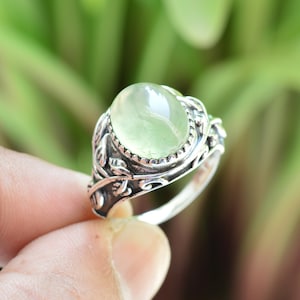 Prehnite Ring ~ 925 Sterling Silver Ring ~ 10x12 mm Oval Prehnite Ring ~ Statement Ring ~ Handmade Ring ~ Green Gemstone Ring ~ Women's Ring