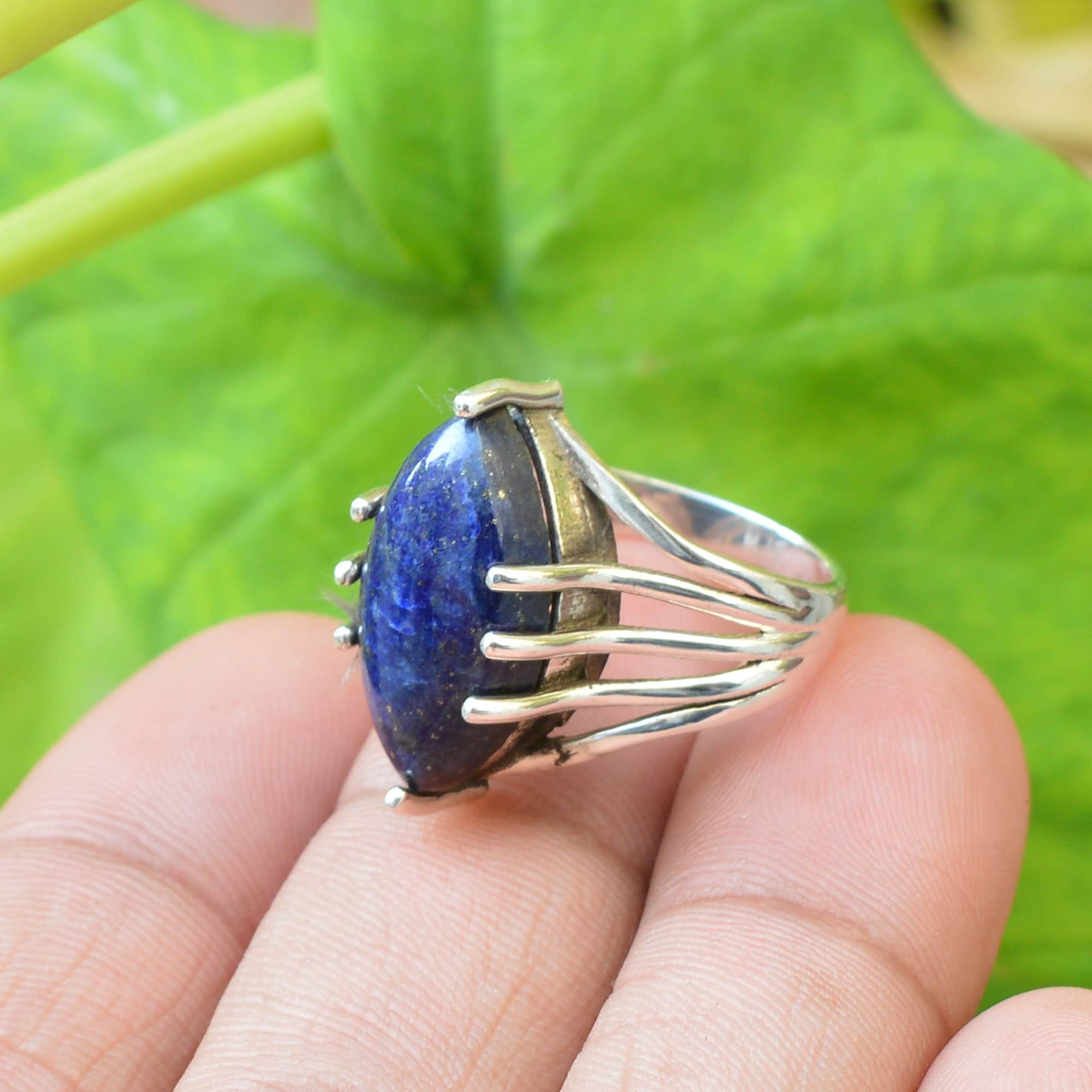 Lapis Lazuli Ring Silver Rings Women Jewelry 10x20 Mm Etsy