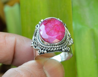 Bague en argent sterling 925 avec rubis rouge : bague tendance bohème avec pierres précieuses