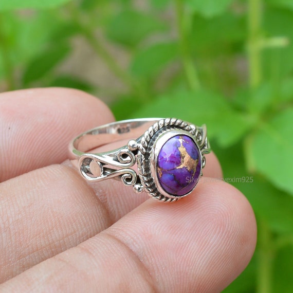 Handmade Oval Purple Turquoise Ring: Sterling Silver December