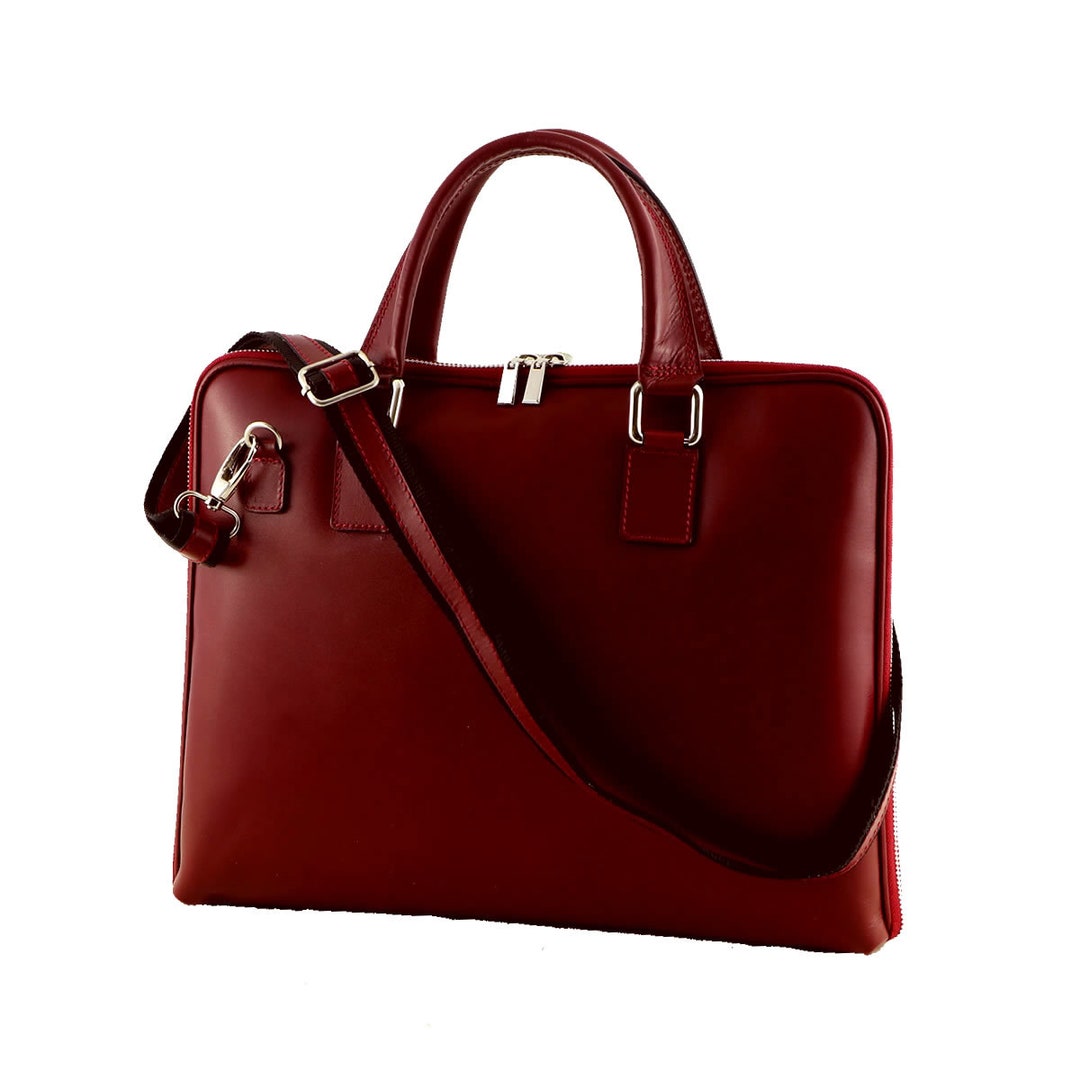 Genuine Leather Women's Briefcase 4022 Red Etsy