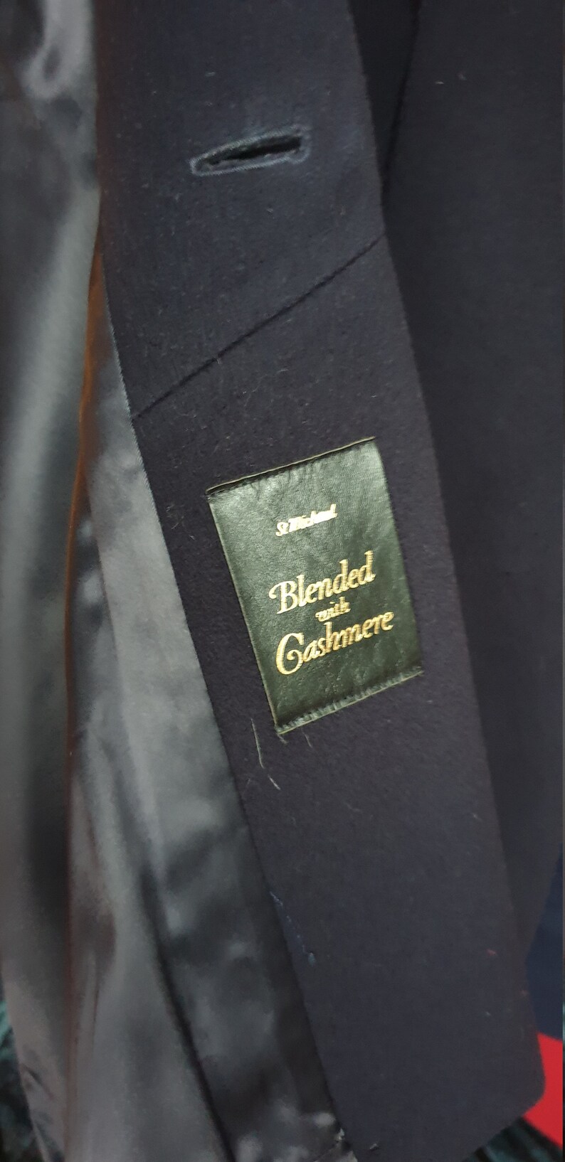 50-50 Cashmere and New Wool Weatherproof Jacket Vintage 80\u2019s Marks /& Spencer \u201cSt. Michael\u201d UK Size 14 Dark Navy Blue.