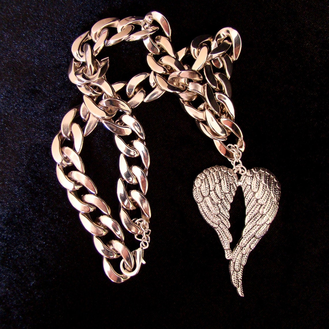 Chain with Angel Wings pendant on a wide chain of silver Etsy