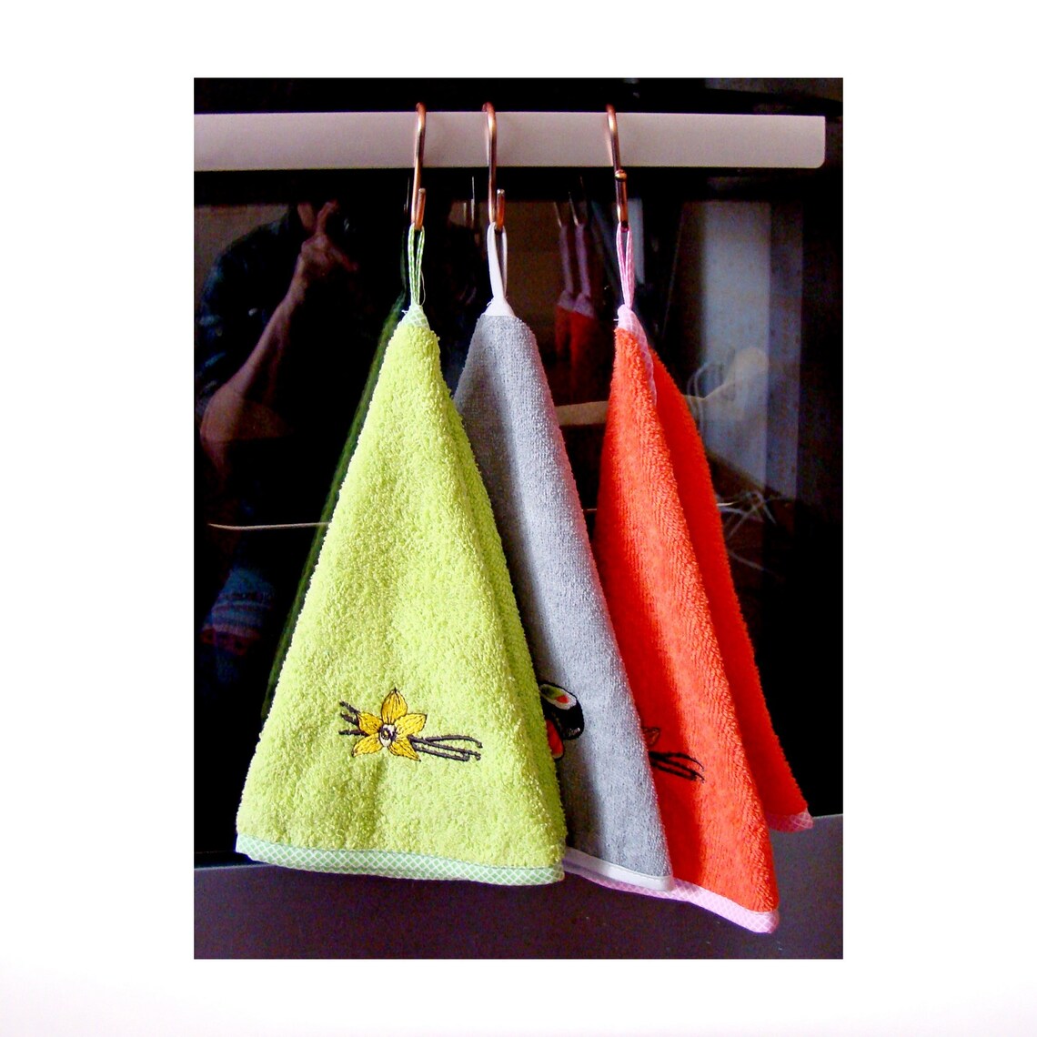 Semicircular terry napkins with embroidery and holder for Etsy