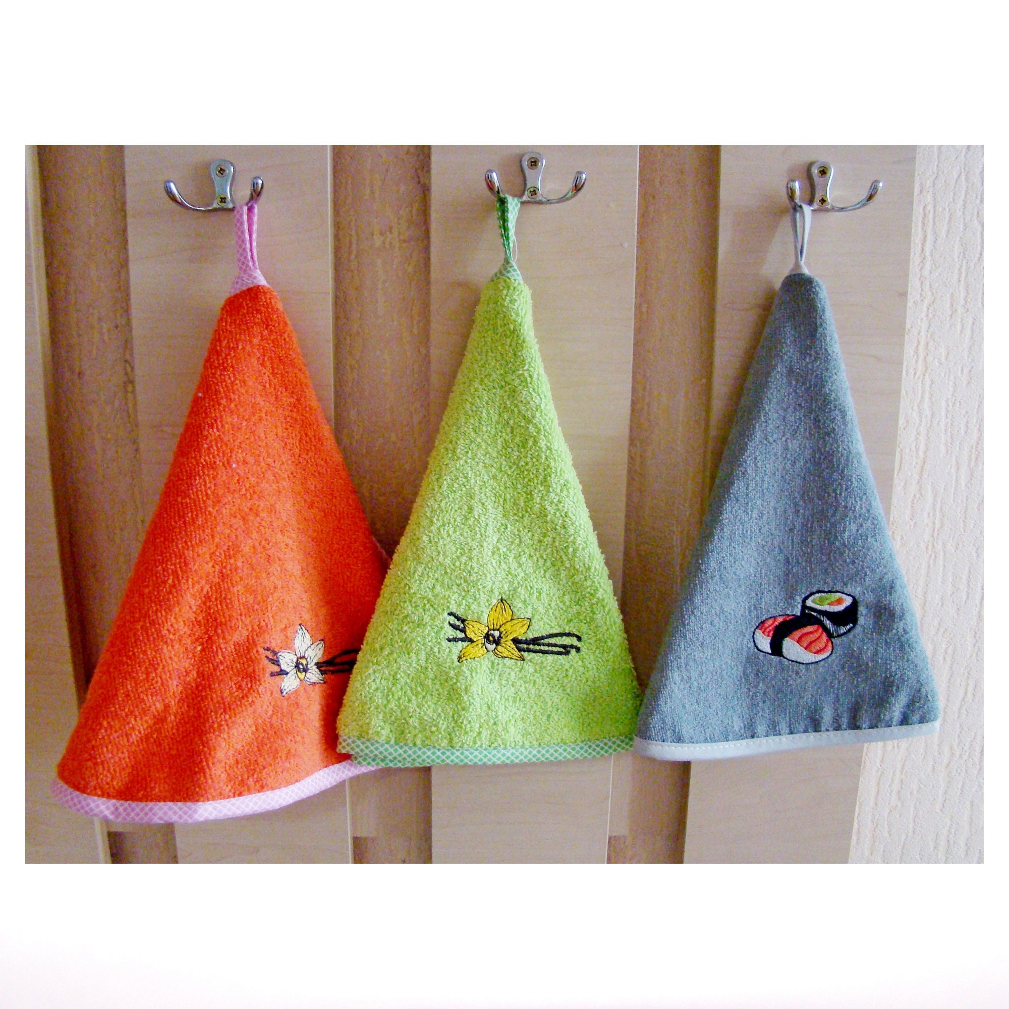 Semicircular terry napkins with embroidery and holder for Etsy