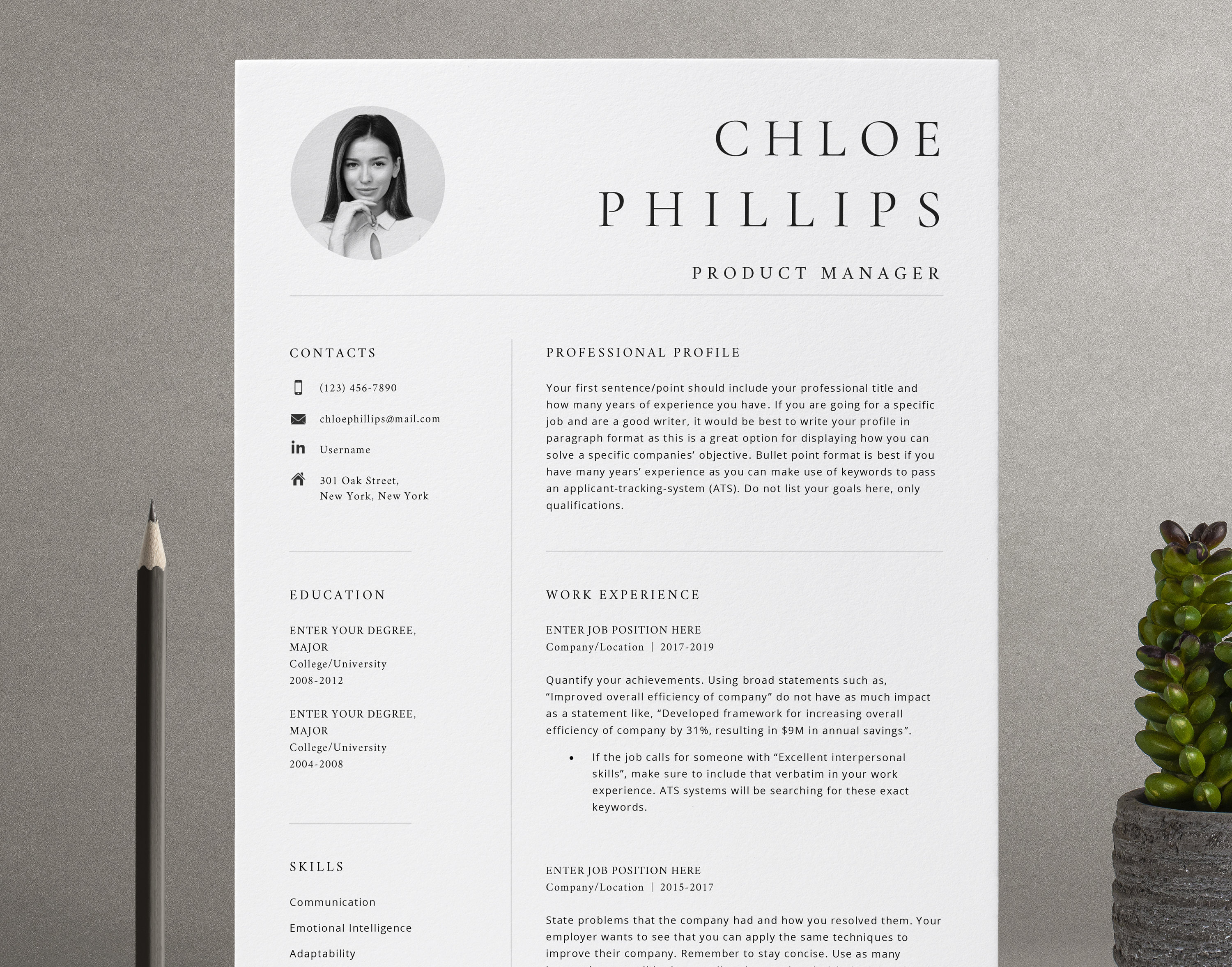 Instant Download Professional Resume Template for MS Word | Reference page and Cover letter included | Engineer, Nurse, Teacher Resume CV