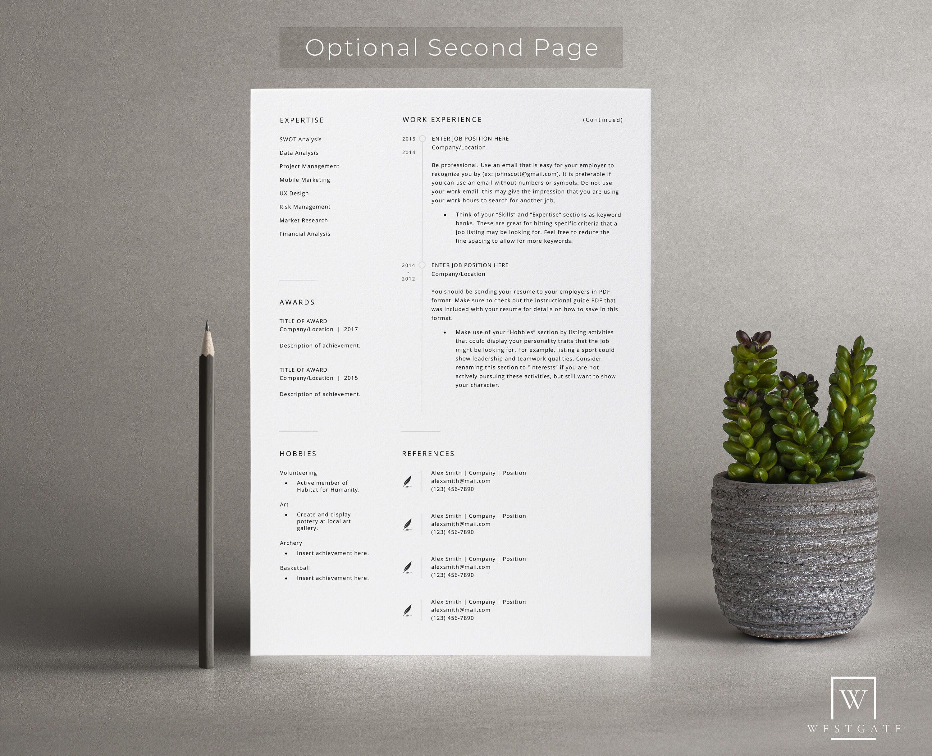 4 Page Resume Template Cover Letter and References Template for MS Word ...