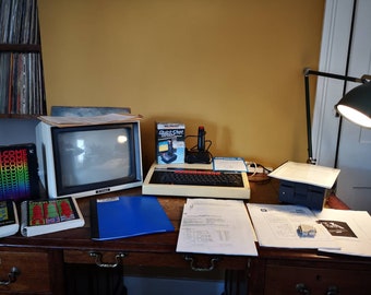 Original Non working 1984 BBC Micro Computer with monitor Books, Joystick for Film Prop Hire or purchase.