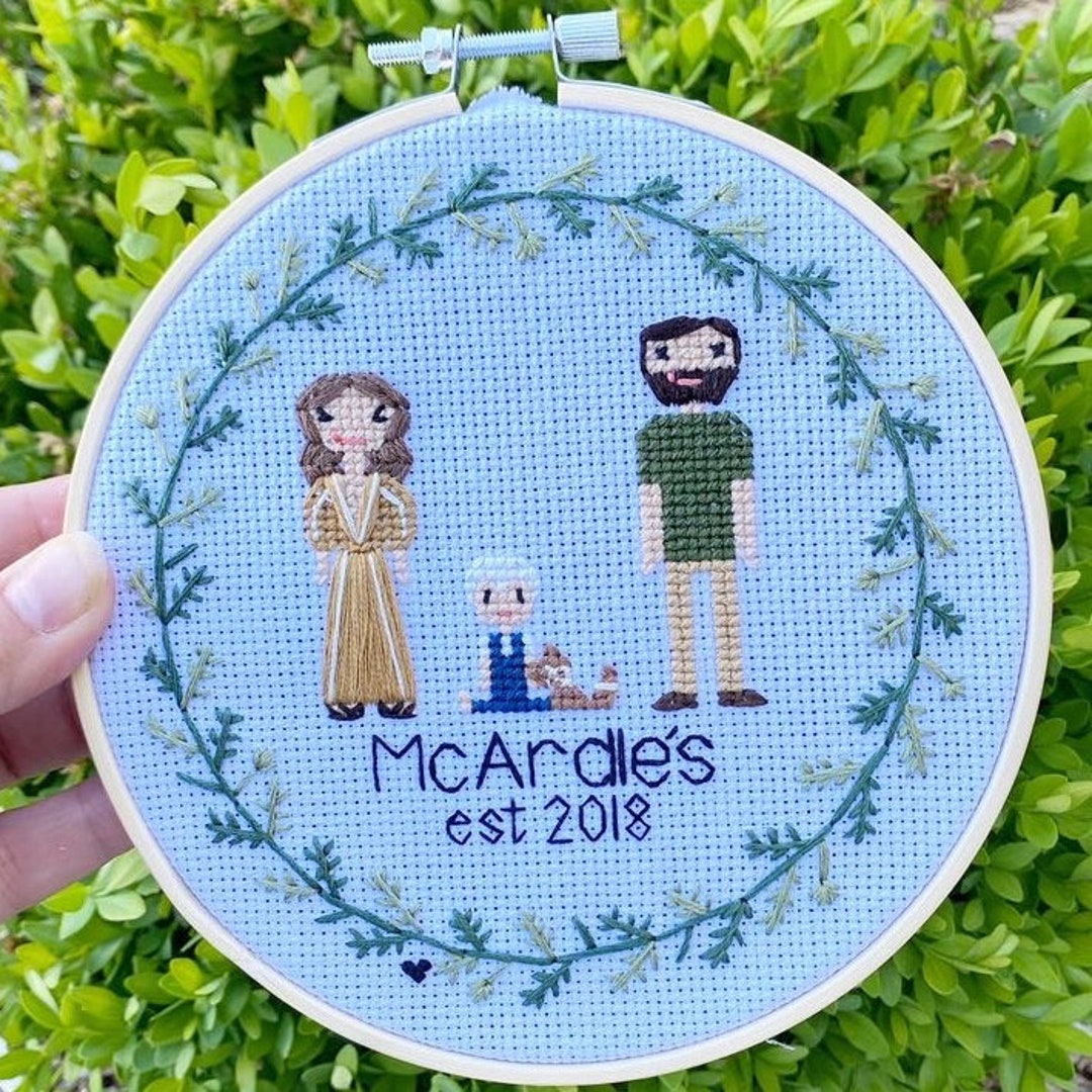 Custom Cross Stitch Family Portrait Personalized Family Cross Stitch Etsy
