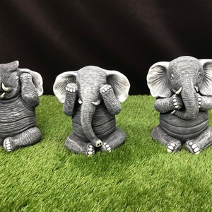 Dipped Latex Mould to make 3 wise Elephants (hear,see,speak no evil) ornament suitable for Concrete or Plaster of Paris