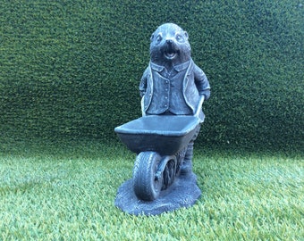 Dipped Latex Mould to make Mole pushing wheel barrow garden ornament suitable for Concrete or Plaster of Paris