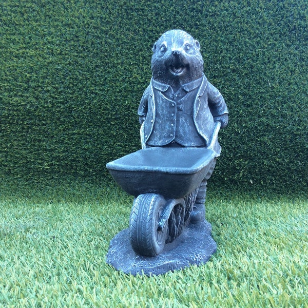 Dipped Latex Mould to make Mole pushing wheel barrow garden ornament suitable for Concrete or Plaster of Paris