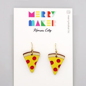 Pizza earrings. Hand painted wood. Pizza party favors