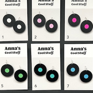 Vinyl record earrings, musician, music lover, music teacher gift, color options, 80s, rock &#39;n roll